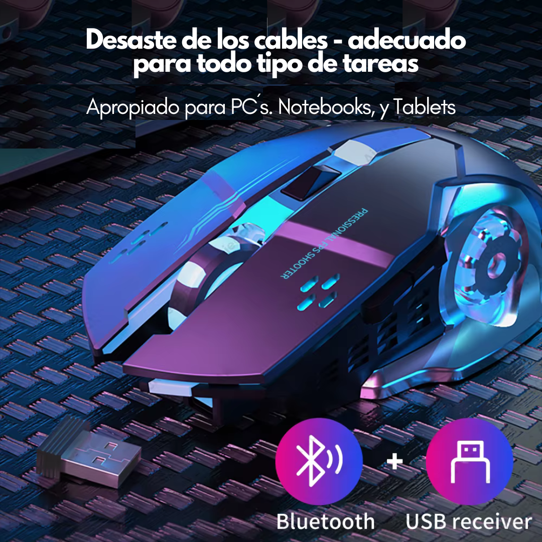 Mouse Inalámbrico, Silencioso y Recargable con Bluetooth para Juegos