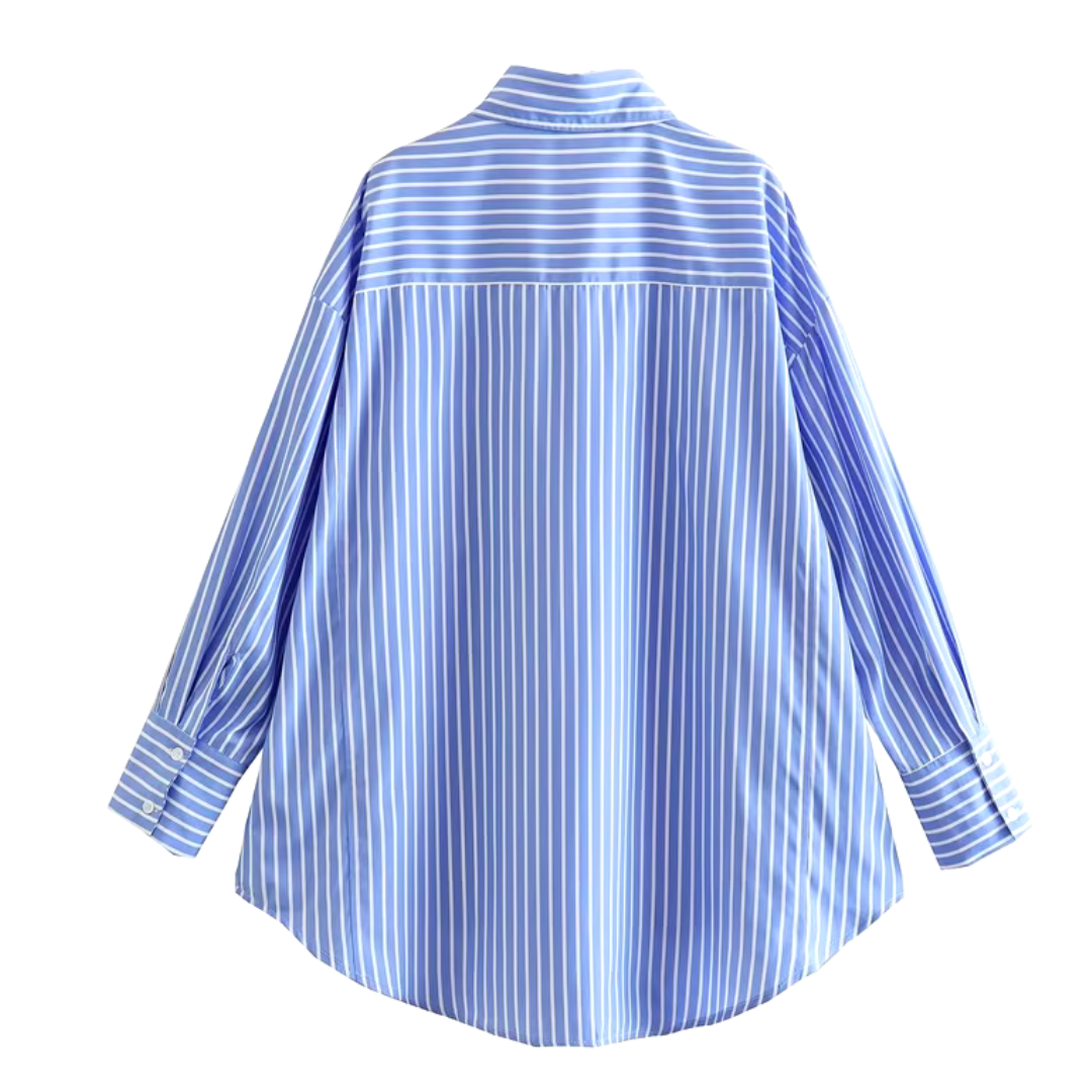 Blusa Celeste con Rayas Blancas - Lined Chemise™