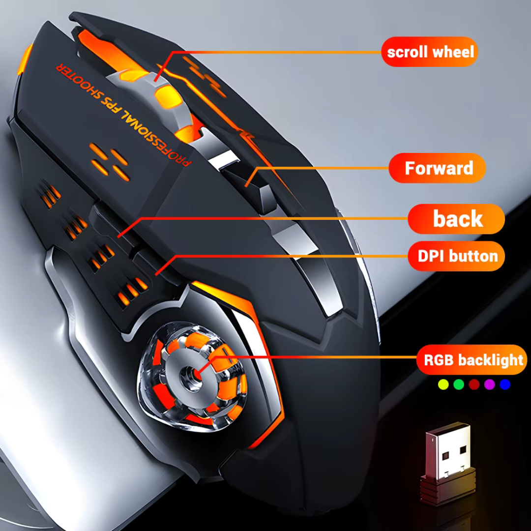 Mouse Inalámbrico, Silencioso y Recargable con Bluetooth para Juegos