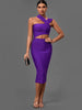 Vestido morado ajustado para fiesta de noche, elegante, sexy, con corte midi