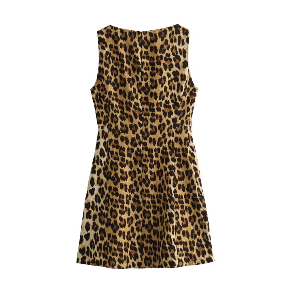 Vestido mini sin mangas con estampado de leopardo